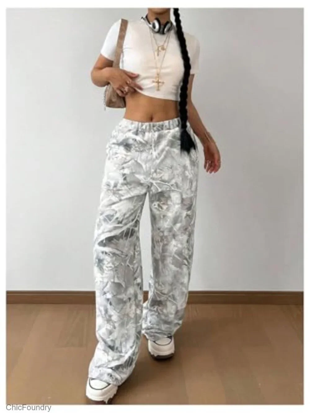 Girls Camo Sweatpants Elastic Waist Baggy Wide Leg Y2k Pockets Streetwear
